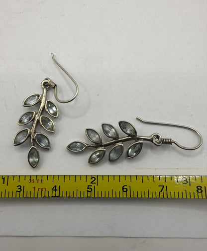 Quality 925 Sterling Silver Topaz Leaf Dangle Earrings • 3.98 Grams