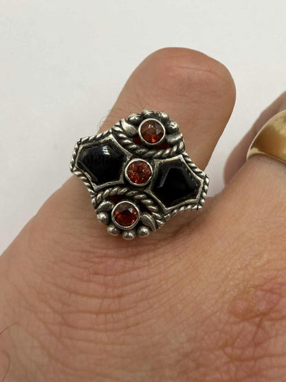 Quality 925 Sterling Silver Garnet Cluster Ring • Size - Q • 6.92 Grams