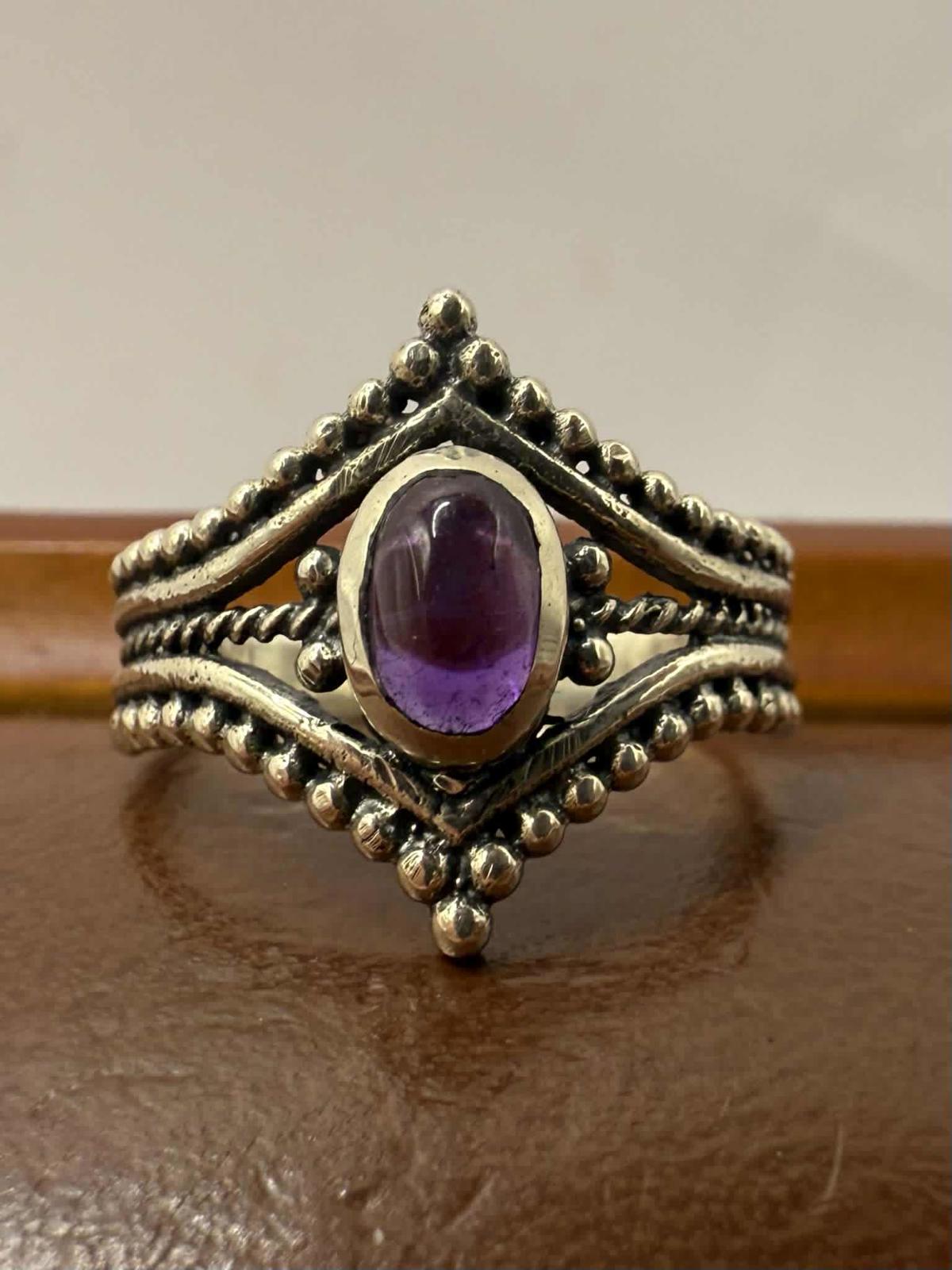 Quality 925 Sterling Silver Amethyst Set Ring • Size - L½ • 2.87 Grams