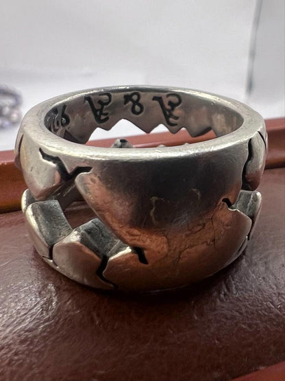 Unique 925 Sterling Silver Mouth Ring • Size - T  • 19.93 Grams