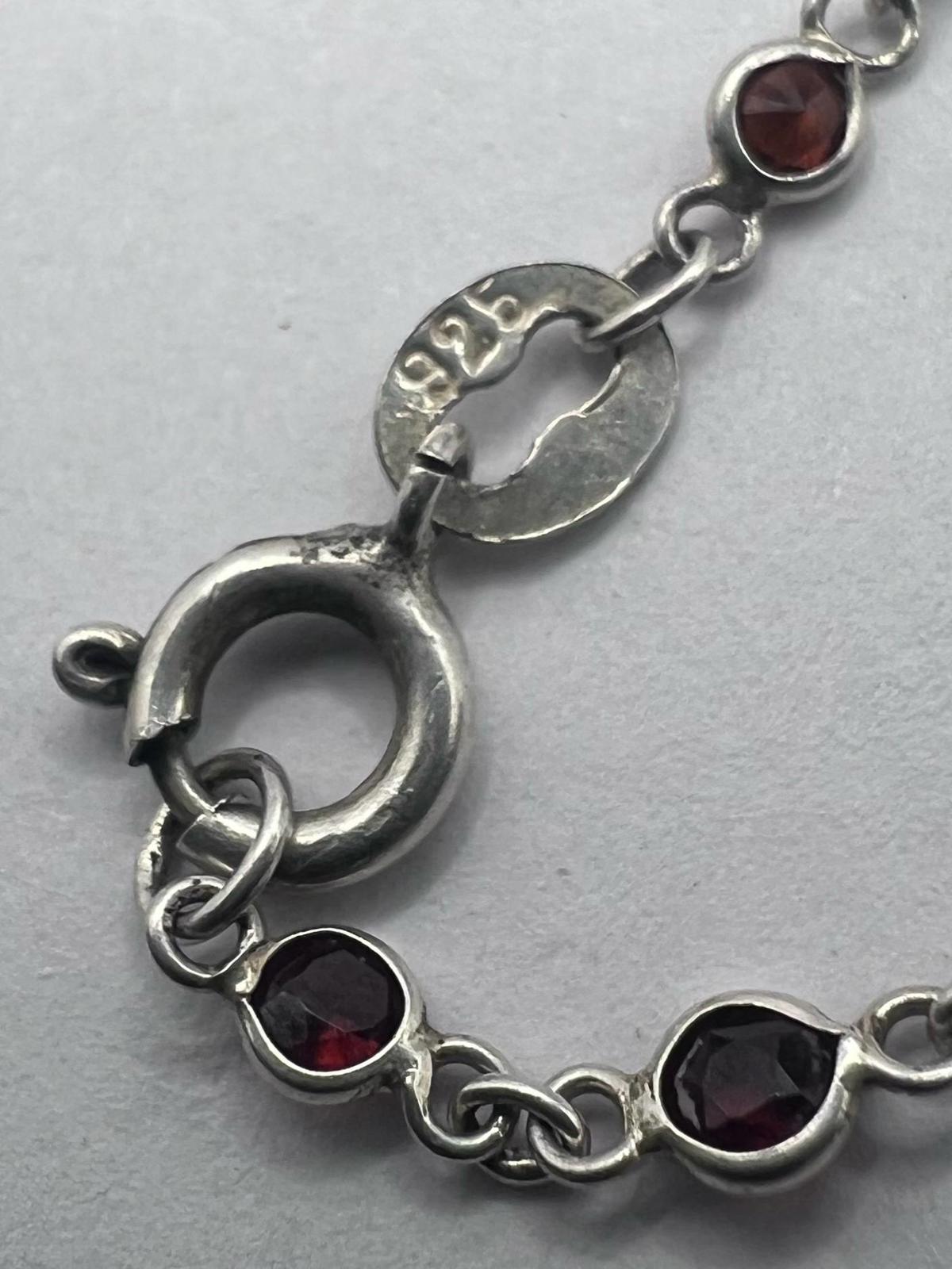 Quality 925 Sterling Silver Garnet Set Bracelet - 1.45 Grams - 7 Inch