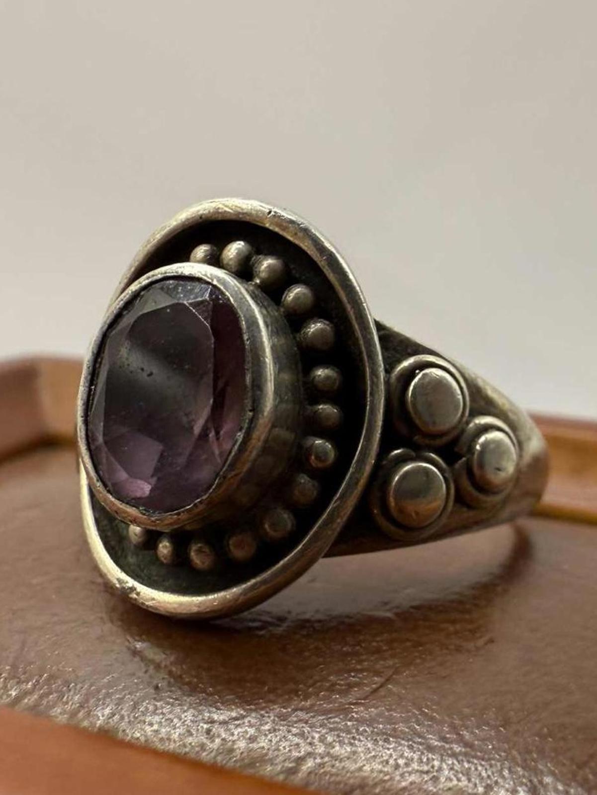 Quality 925 Sterling Silver Amethyst Set Ring • Size - U • 7.18 Grams