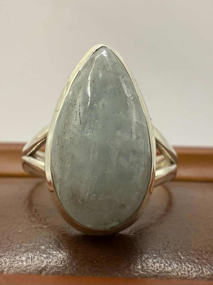 Quality 925 Sterling Silver Aquamarine Crystal Set Ring • Size - T • 6.04 Grams