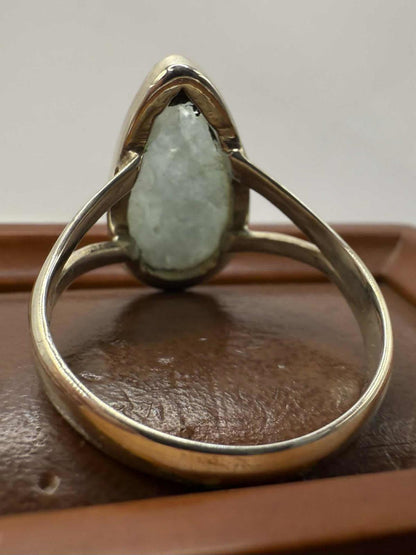 Quality 925 Sterling Aquamarine Crystal Set Ring • Size - Y½ • 6.17 Grams