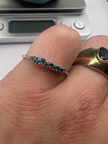 Quality 925 Sterling Silver Blue Diamond Ring • Size - U • 1.43 Grams