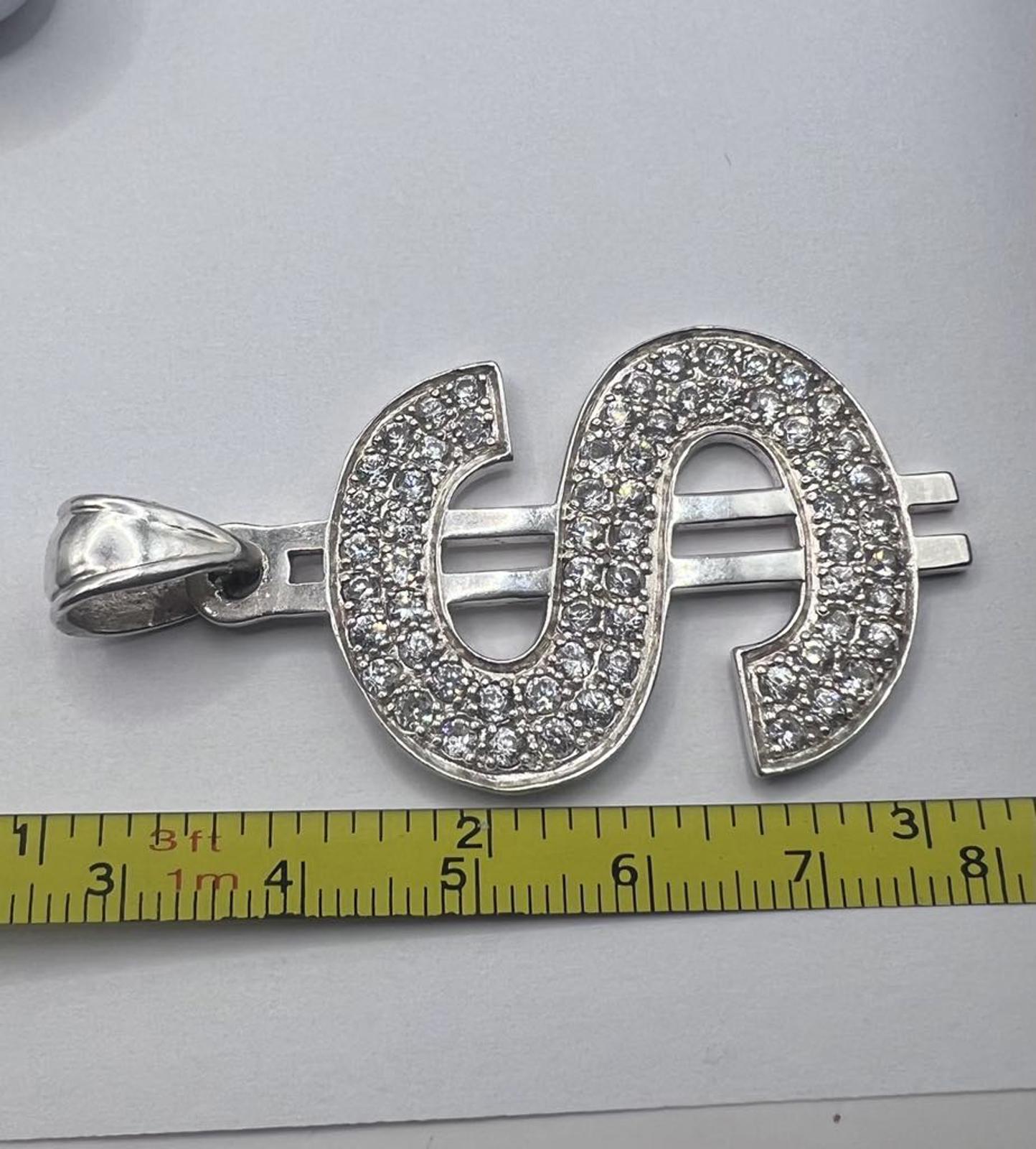 Quality 925 Sterling Silver Cz Set "$" Pendant- 9.70 Grams