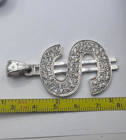 Quality 925 Sterling Silver Cz Set "$" Pendant- 9.70 Grams