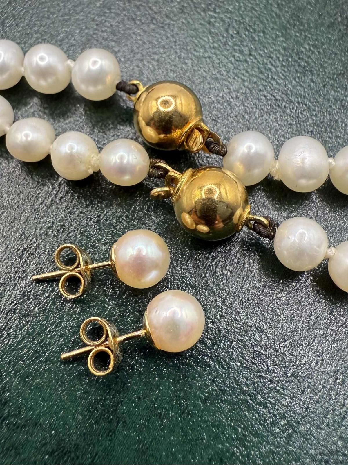 Quality 18ct Gold Clasp Pearl Necklace, Bracelet & Earrings Set - 28.11 Grams