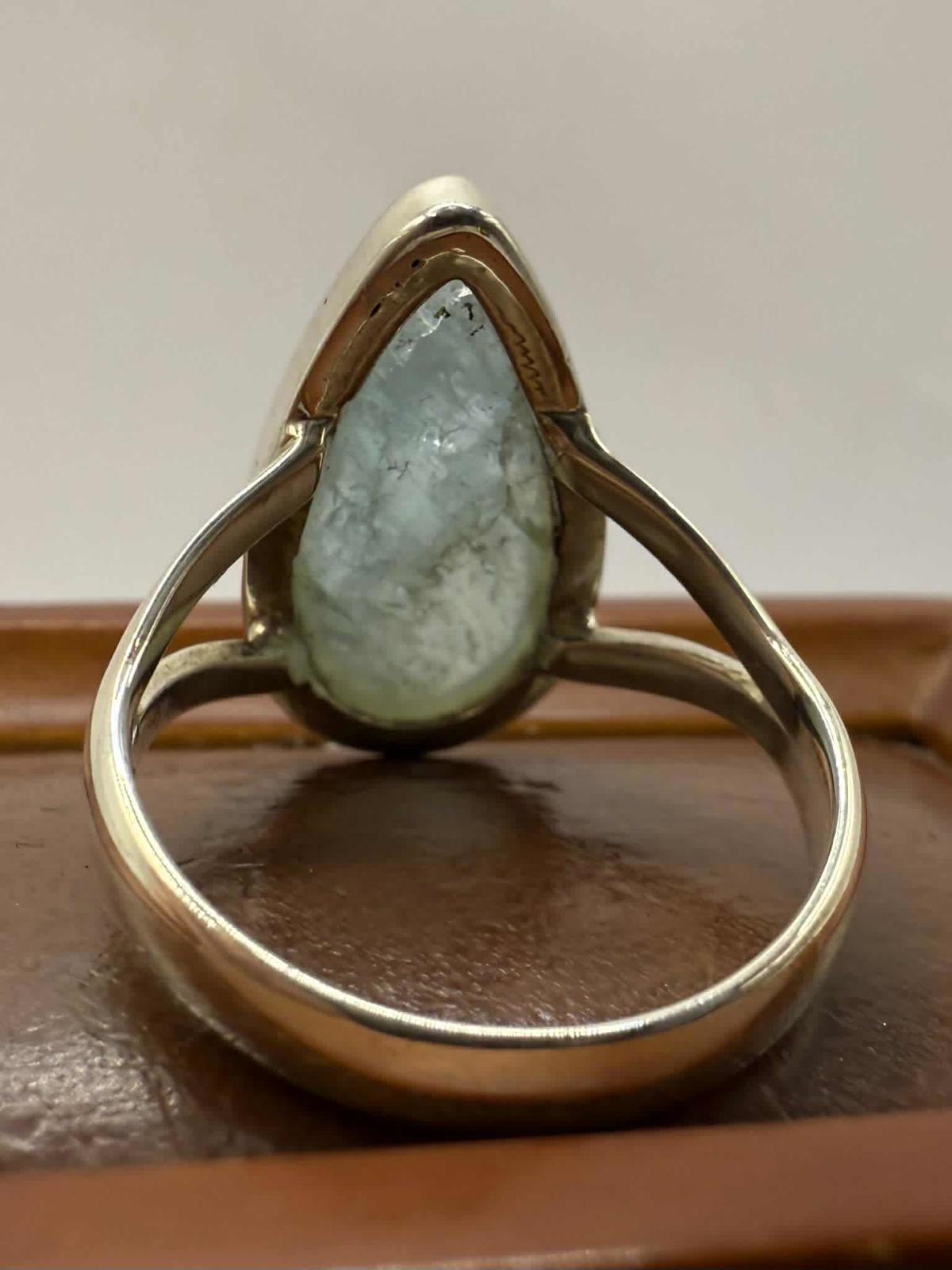 Quality 925 Sterling Silver Aquamarine Crystal Set Ring • Size - Q½ • 5.52 Grams