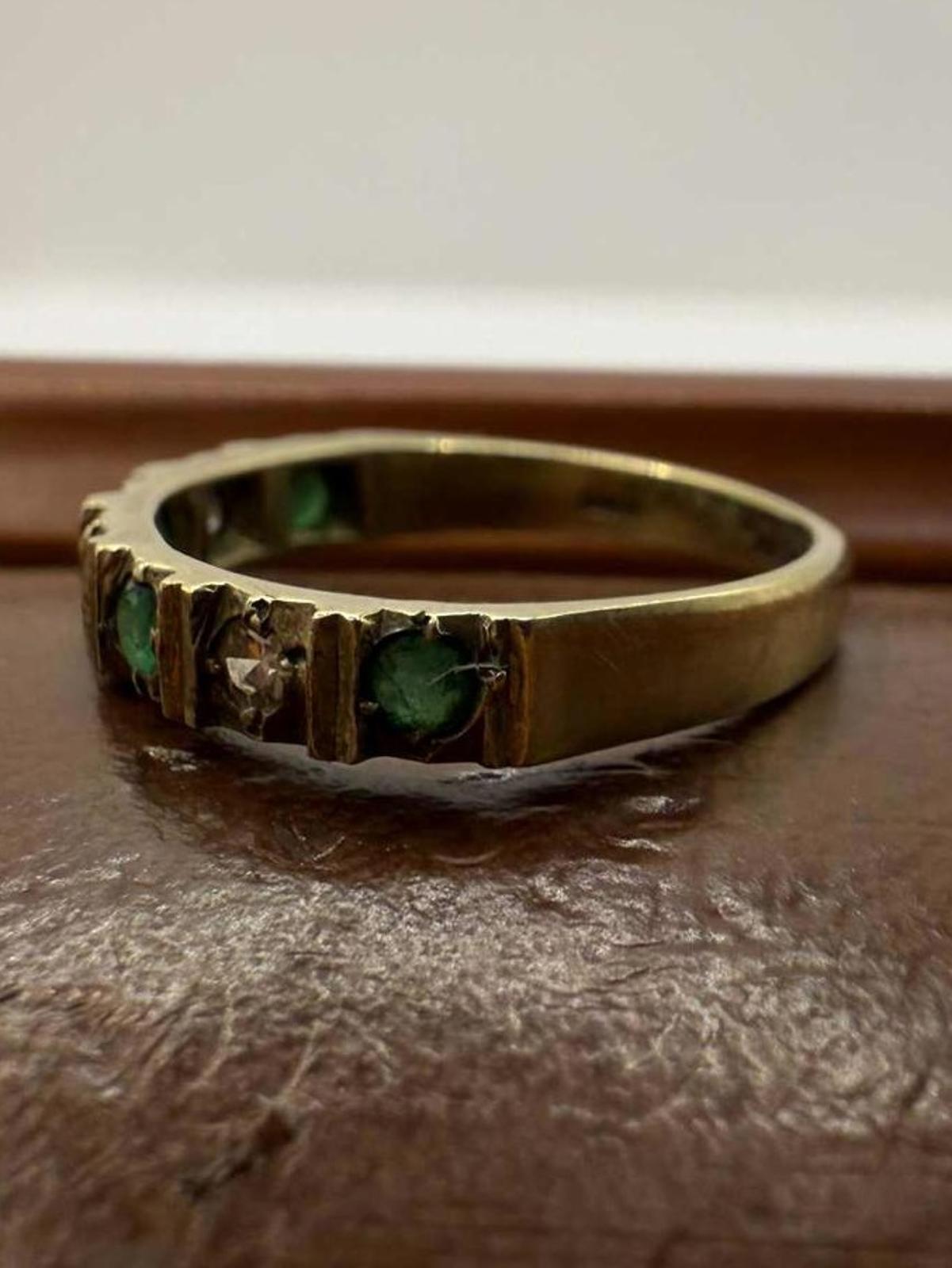 Vintage 9ct Yellow Gold Emerald & Diamond Set Ring • Size - K • 1.88 Grams
