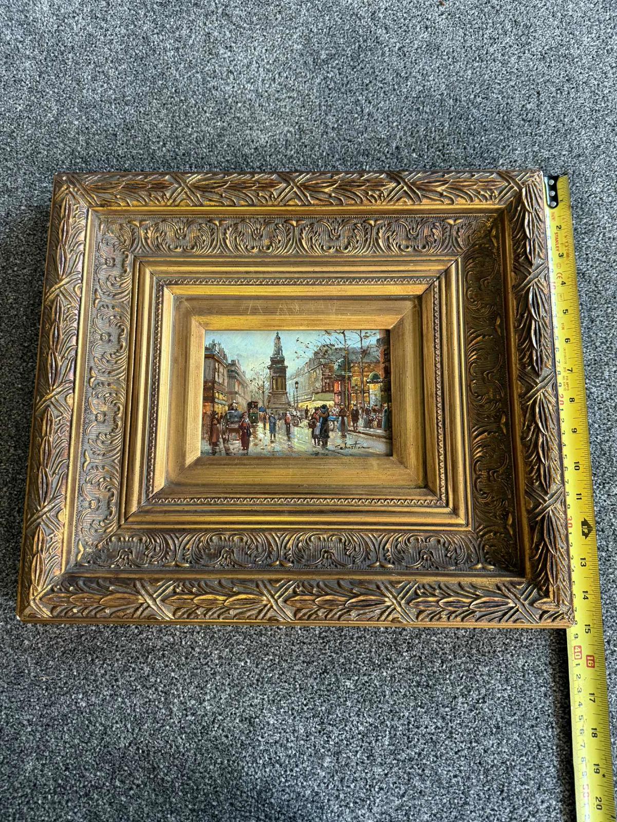 Vintage French Street Scene Oil Painting With Monument - Singed - "Sebastion"