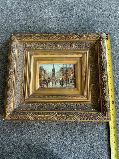 Vintage French Street Scene Oil Painting With Monument - Singed - "Sebastion"