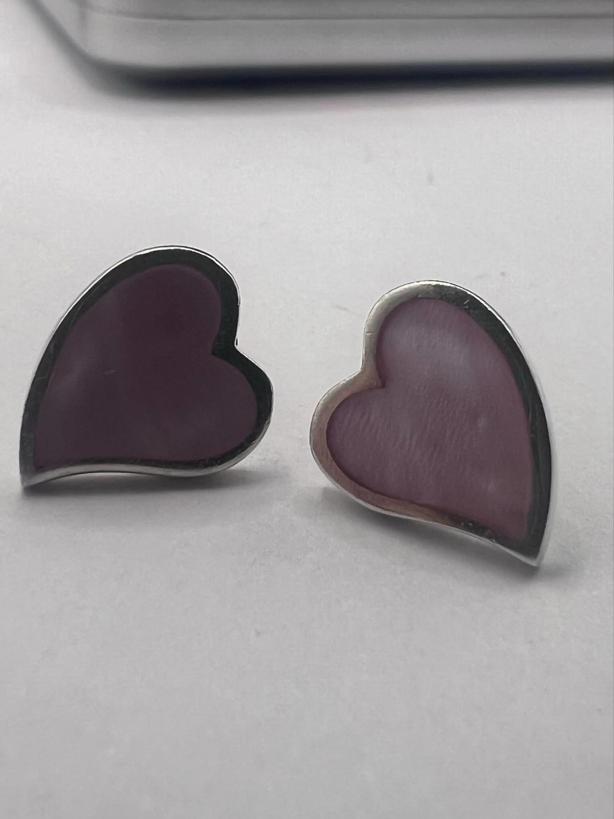 Quality 925 Sterling Silver Pink Heart Stud Earrings - 2.08 Grams