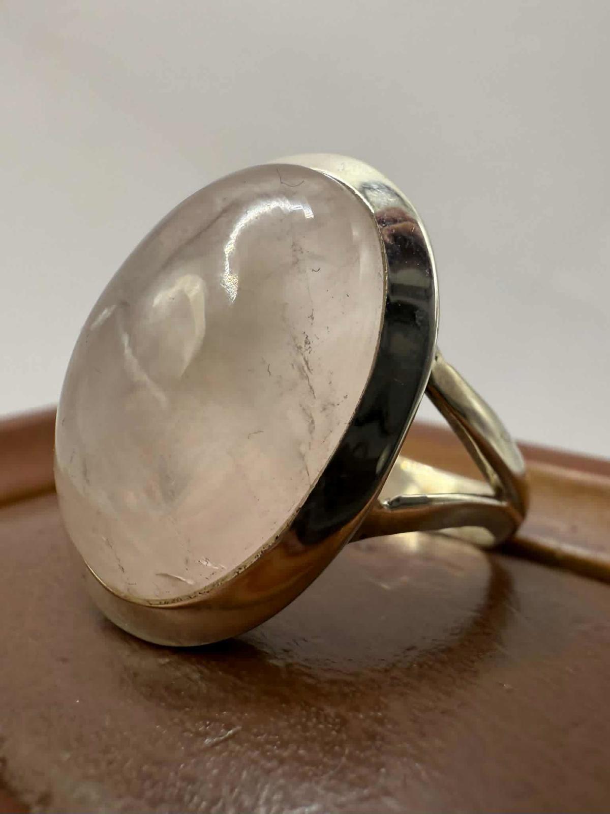 Quality 925 Sterling Silver Rose Quartz Set Ring • Size - Q • 7.66 Grams