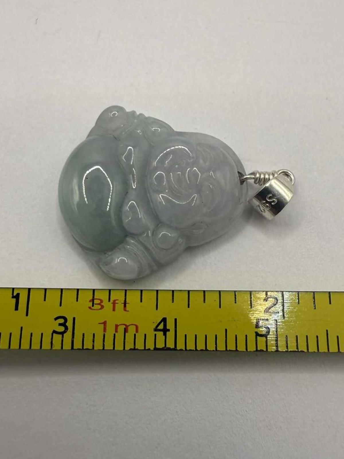 Quality 925 Bail Jade Buddha Pendant • 4.12 Grams