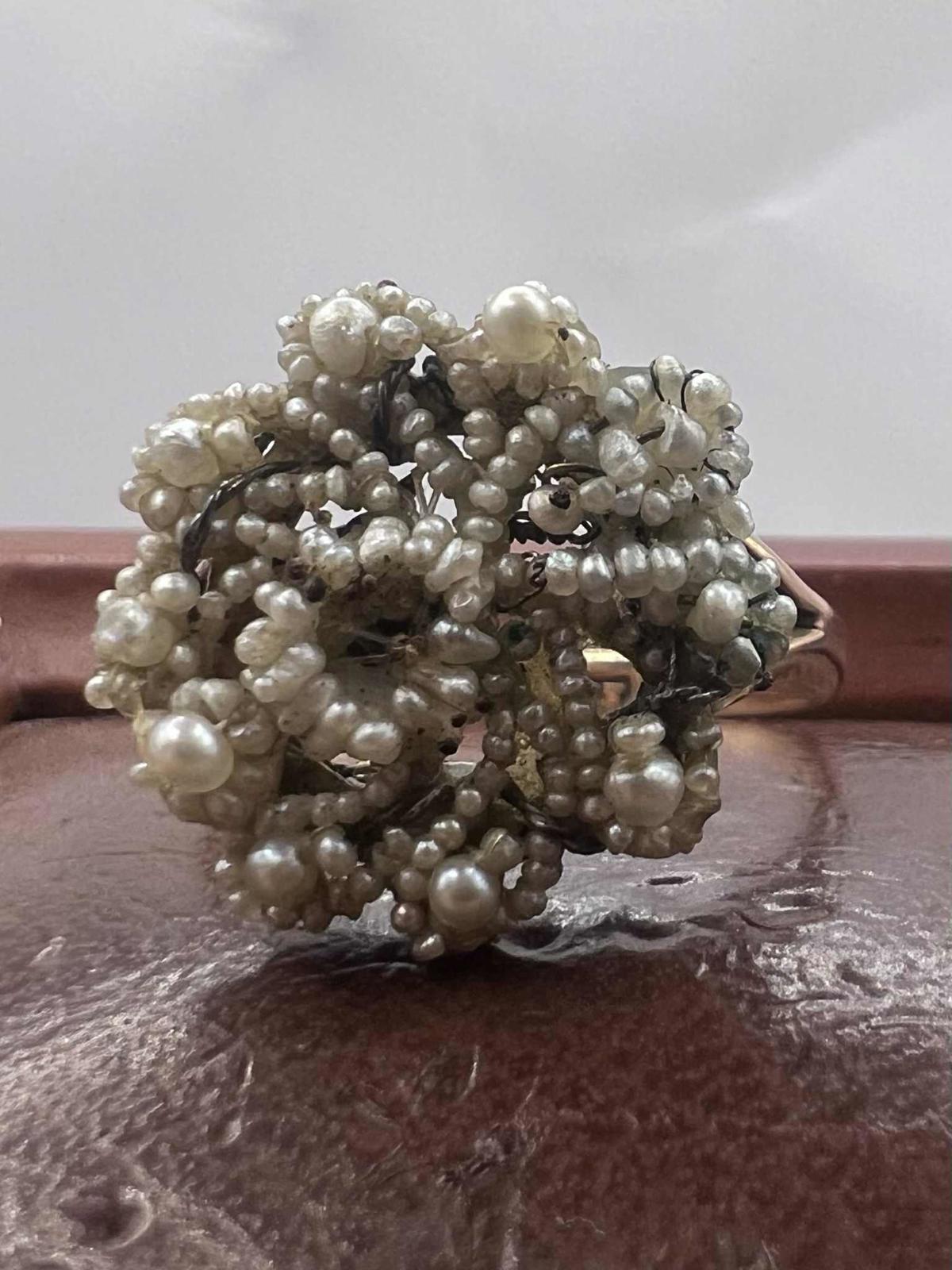 Antique Unusual 9ct Rose Gold Pearl Cluster Ring • 2.77 Grams • Size - P