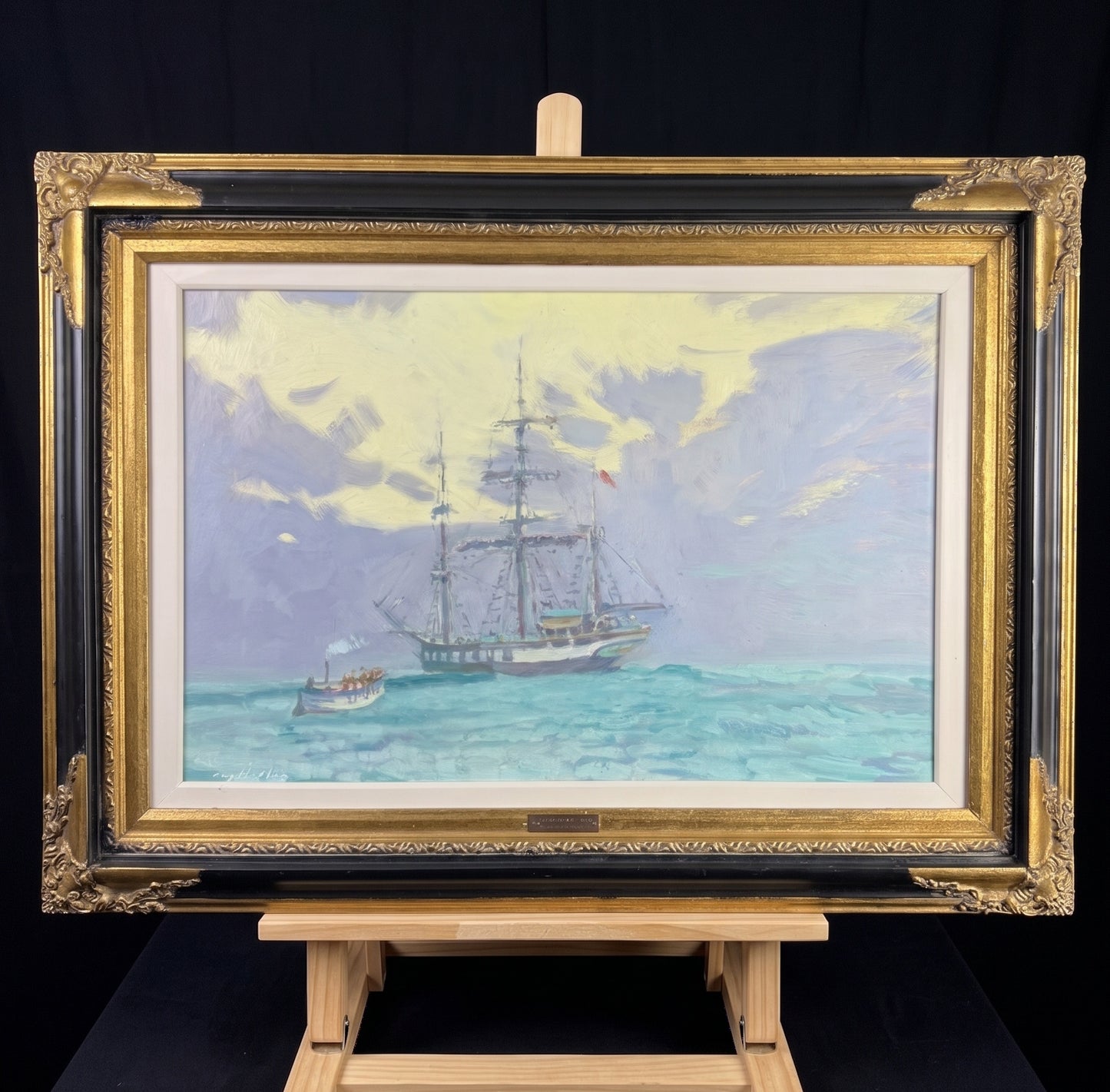 Impressionist Barque Sailing Ship Off Yarmouth Coast Oil Painting - Roy Hodds