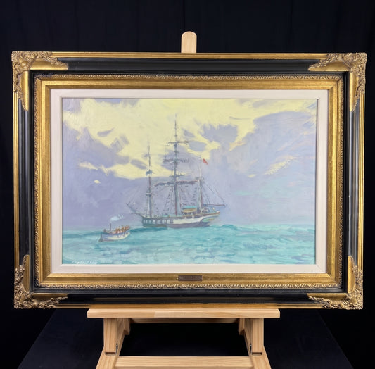 Impressionist Barque Sailing Ship Off Yarmouth Coast Oil Painting - Roy Hodds