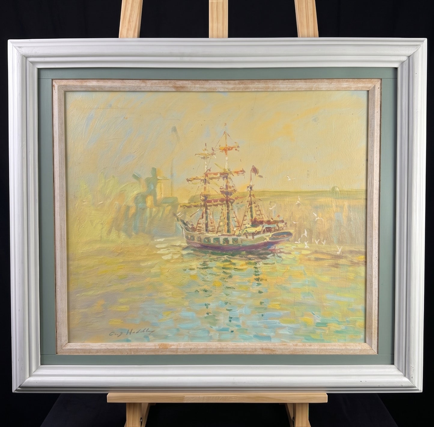 Impressionist Barque Sailing Ship Leaving Port At Dawn Oil Painting - Roy Hodds