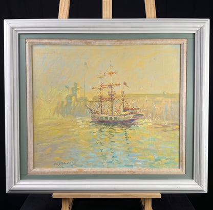Impressionist Barque Sailing Ship Leaving Port At Dawn Oil Painting - Roy Hodds