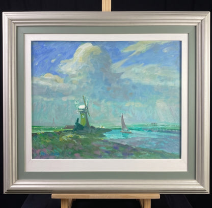 Impressionist Norfolk Broads Windmill Oil Painting - Roy Hodds