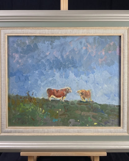 Impressionist Cows In Norfolk Field Oil Painting - Roy Hodds