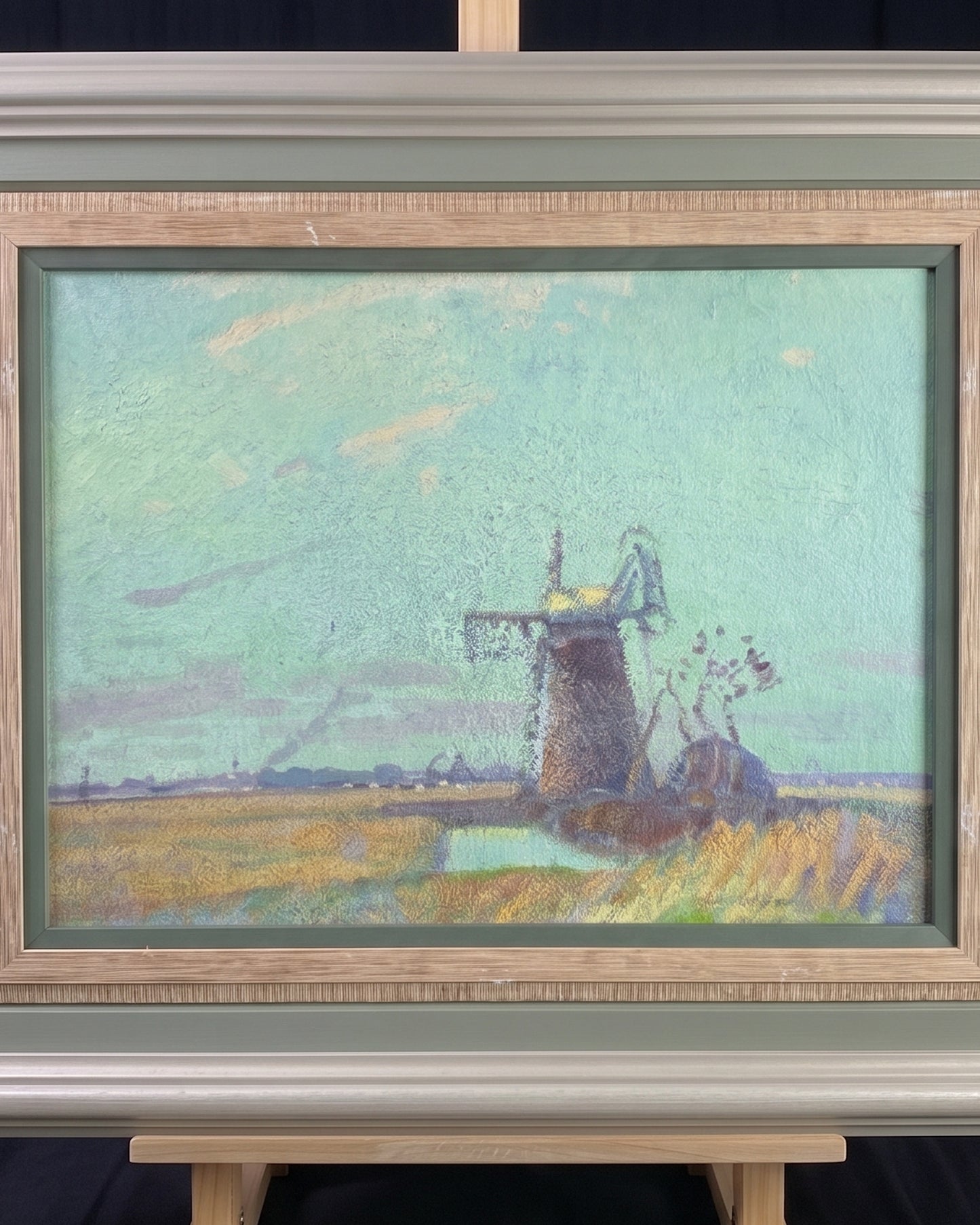 Impressionist Acle Straight Windmill & Steam Train Oil Painting - Roy Hodds