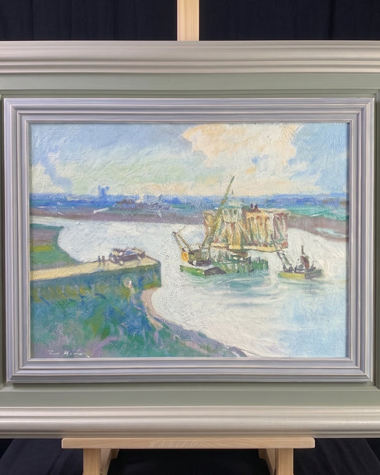 Impressionist Breydon Swing Bridge With Boats Passing Oil Painting - Roy Hodds