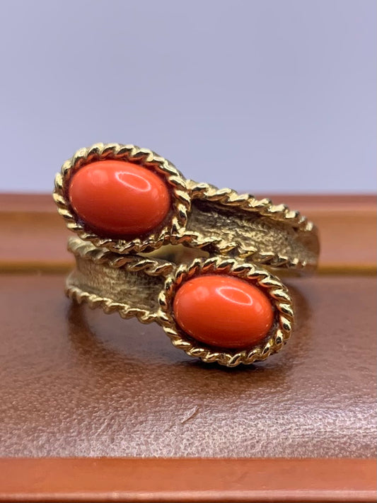 Vintage 9ct Red Coral Ring - L½