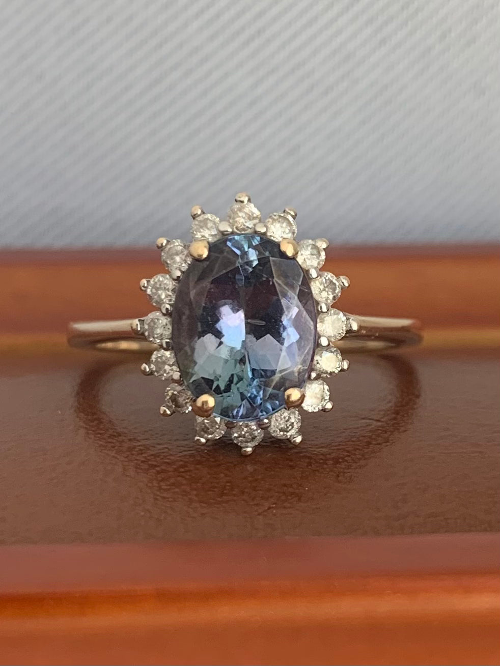 9ct Yellow Gold Lolite & Diamond Cluster Ring - M½