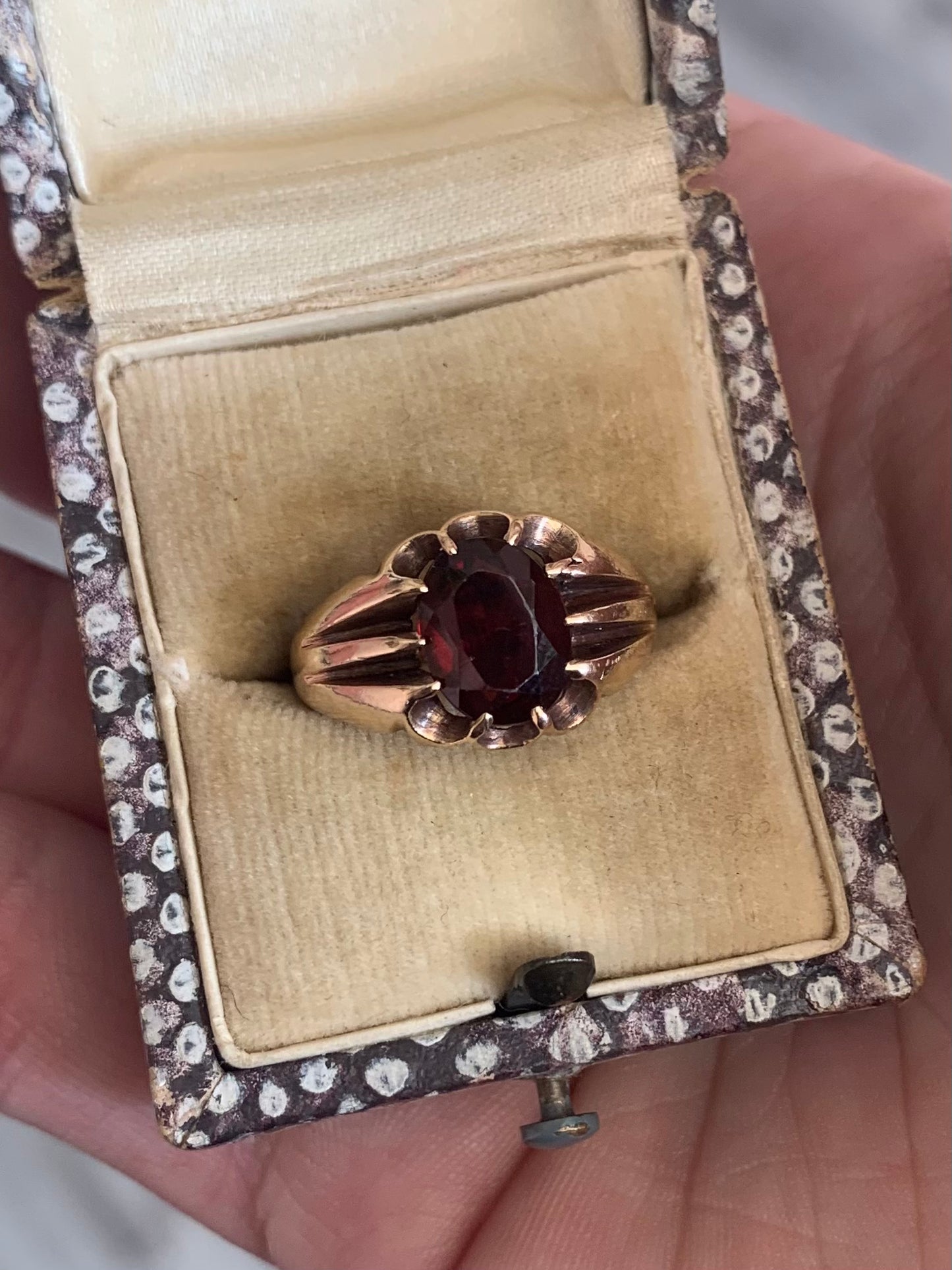 Vintage 9ct Rose Gold Garnet Set Ring - N½