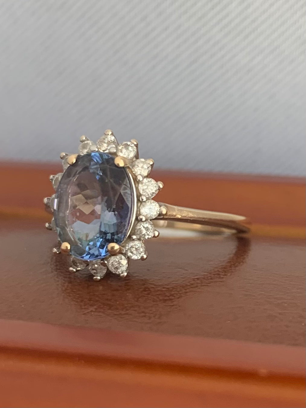 9ct Yellow Gold Lolite & Diamond Cluster Ring - M½