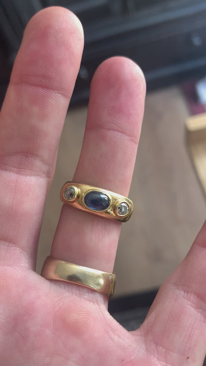 Heavy 18ct Byzantine Style Sapphire & Diamond Ring - 11.28 Grams - P
