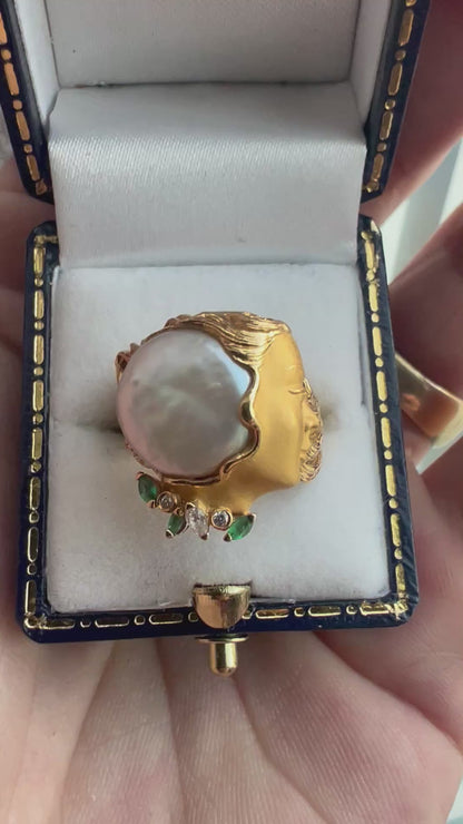 Rare Carrera Y Carrera 18ct Yellow Gold Baroque Pearl Lady’s Head Ring