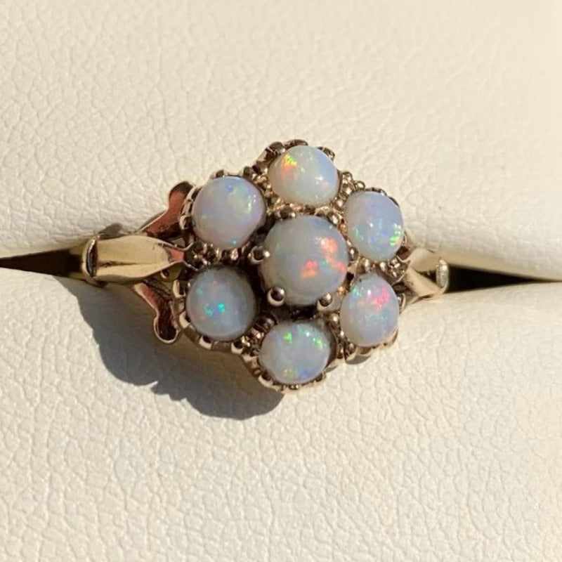 Vintage 9ct Opal Cluster Ring - M½