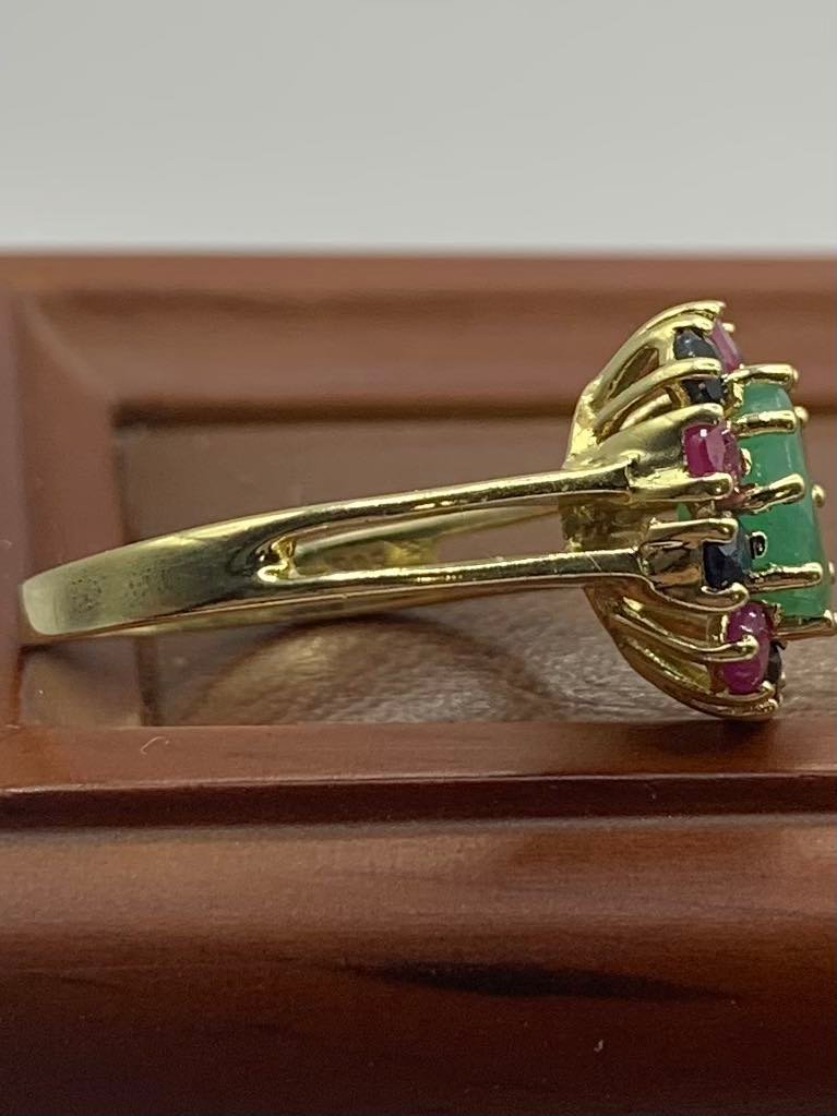 14ct Emerald,Sapphire & Ruby Set Ring - P½