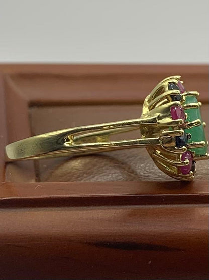 14ct Emerald,Sapphire & Ruby Set Ring - P½