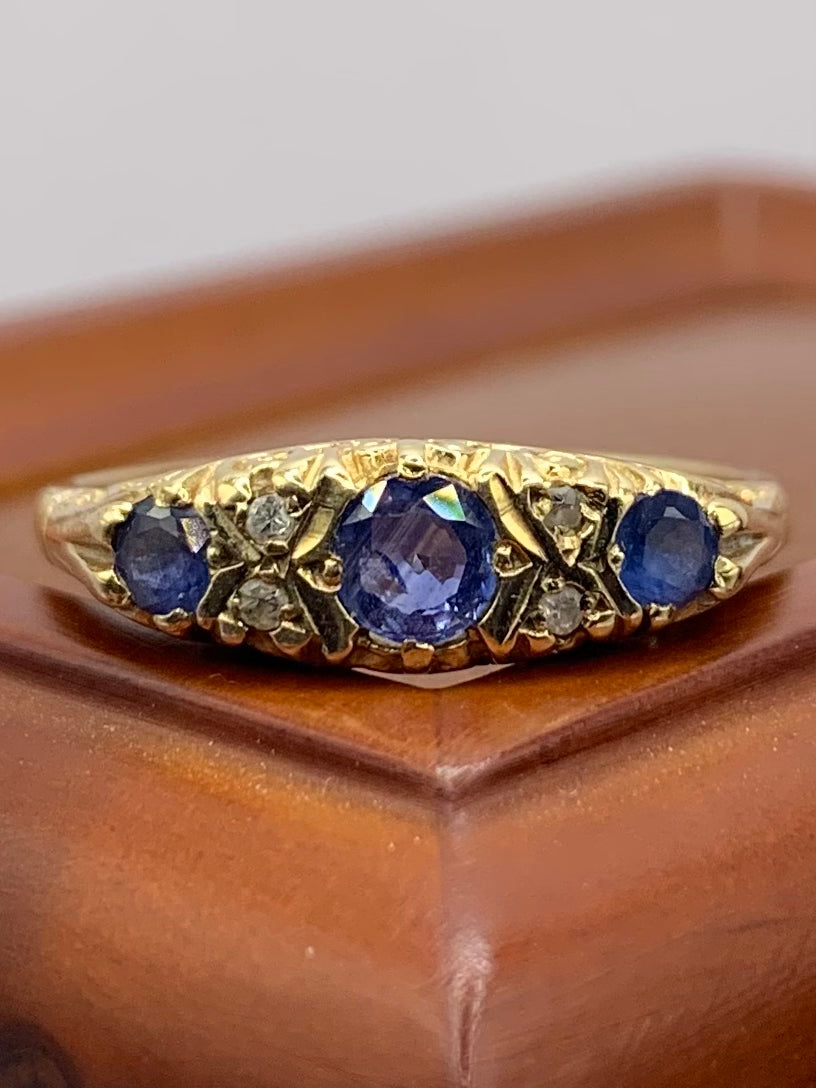 9ct Sapphire & Diamond Ring - P