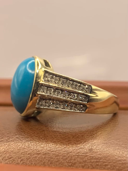 9ct Turquoise & Diamond Ring - J½