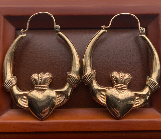 Large 9ct Claddagh Earrings