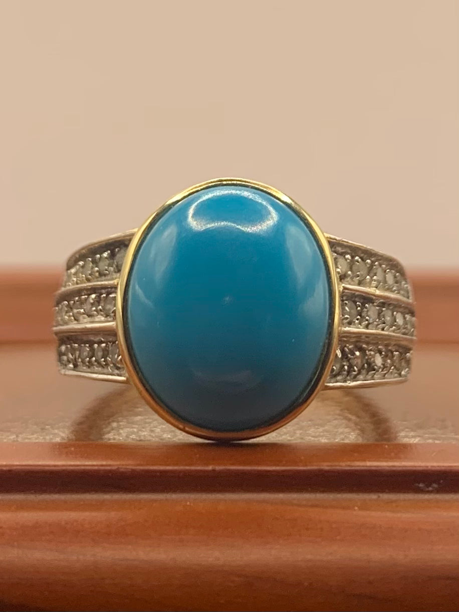 9ct Turquoise & Diamond Ring - J½