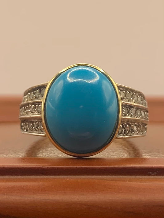 9ct Turquoise & Diamond Ring - J½