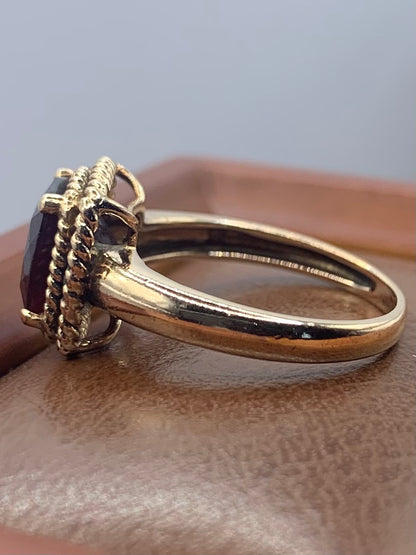 Chunky 9ct Rose Gold Garnet Set Ring - L