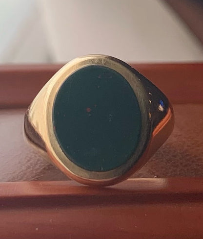 Vintage 9ct Bloodstone Pinky Signet Ring - I