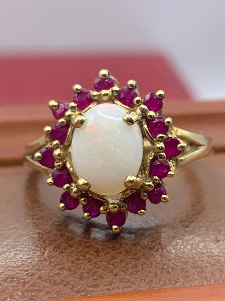 Opal & Ruby Set Cluster Ring - S½